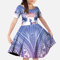 Personalised Haiti Independence Day Kid Short Sleeve Dress Neg Maron Polynesian Style LT05 KID Blue - Polynesian Pride
