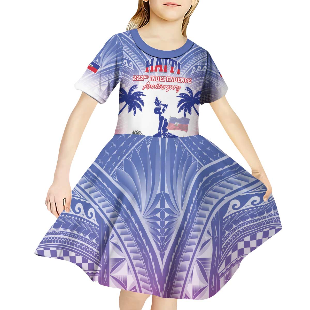 Personalised Haiti Independence Day Kid Short Sleeve Dress Neg Maron Polynesian Style LT05 - Polynesian Pride