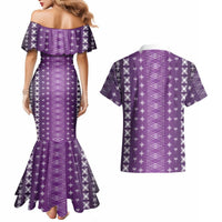 Purple Samoa Malu Tattoo Inspired Couples Matching Mermaid Dress and Hawaiian Shirt LT05 - Polynesian Pride