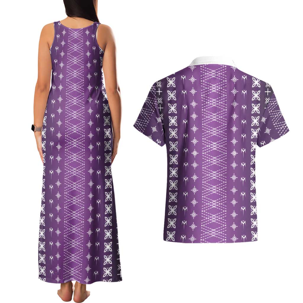 Purple Samoa Malu Tattoo Inspired Couples Matching Tank Maxi Dress and Hawaiian Shirt LT05 - Polynesian Pride