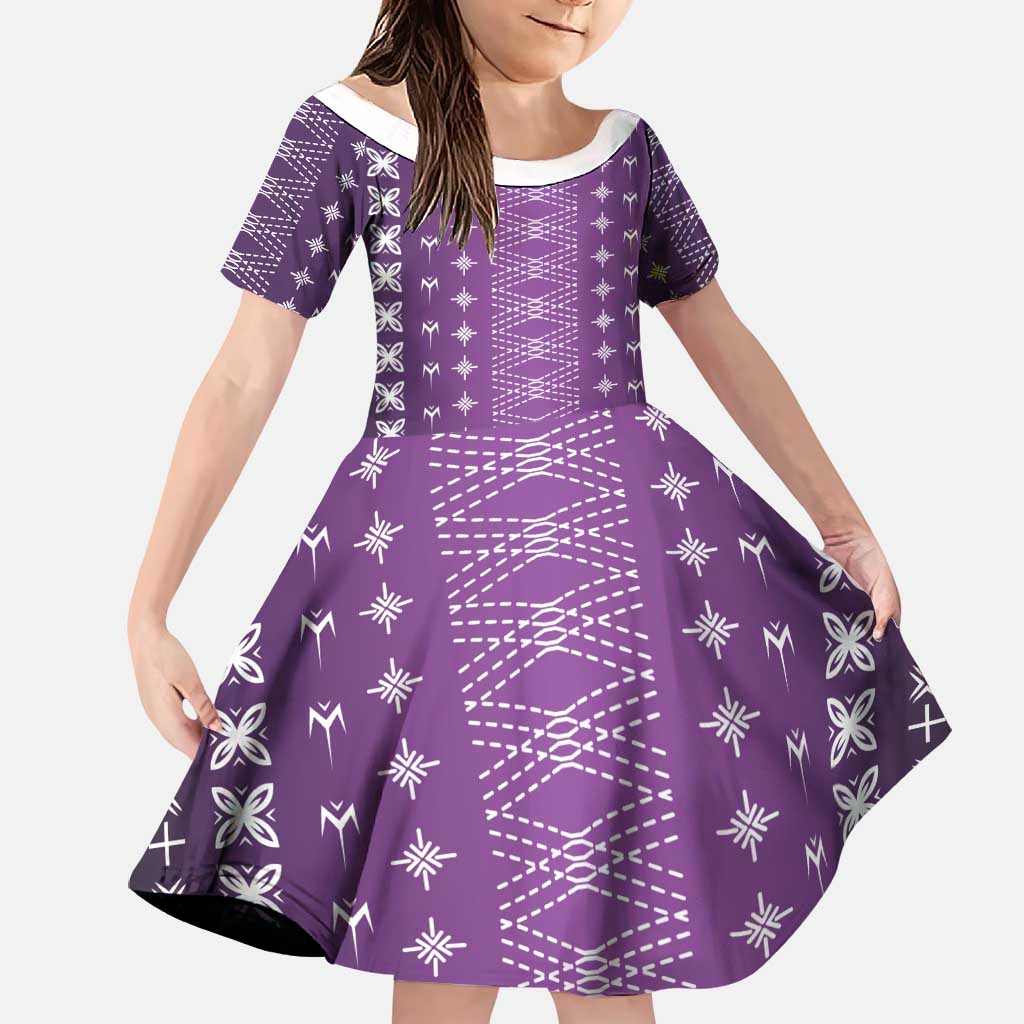 Purple Samoa Malu Tattoo Inspired Family Matching Long Sleeve Bodycon Dress and Hawaiian Shirt LT05 Daughter's Dress Purple - Polynesian Pride