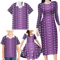 Purple Samoa Malu Tattoo Inspired Family Matching Long Sleeve Bodycon Dress and Hawaiian Shirt LT05 - Polynesian Pride