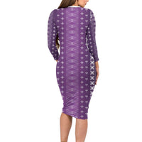Purple Samoa Malu Tattoo Inspired Family Matching Long Sleeve Bodycon Dress and Hawaiian Shirt LT05 - Polynesian Pride