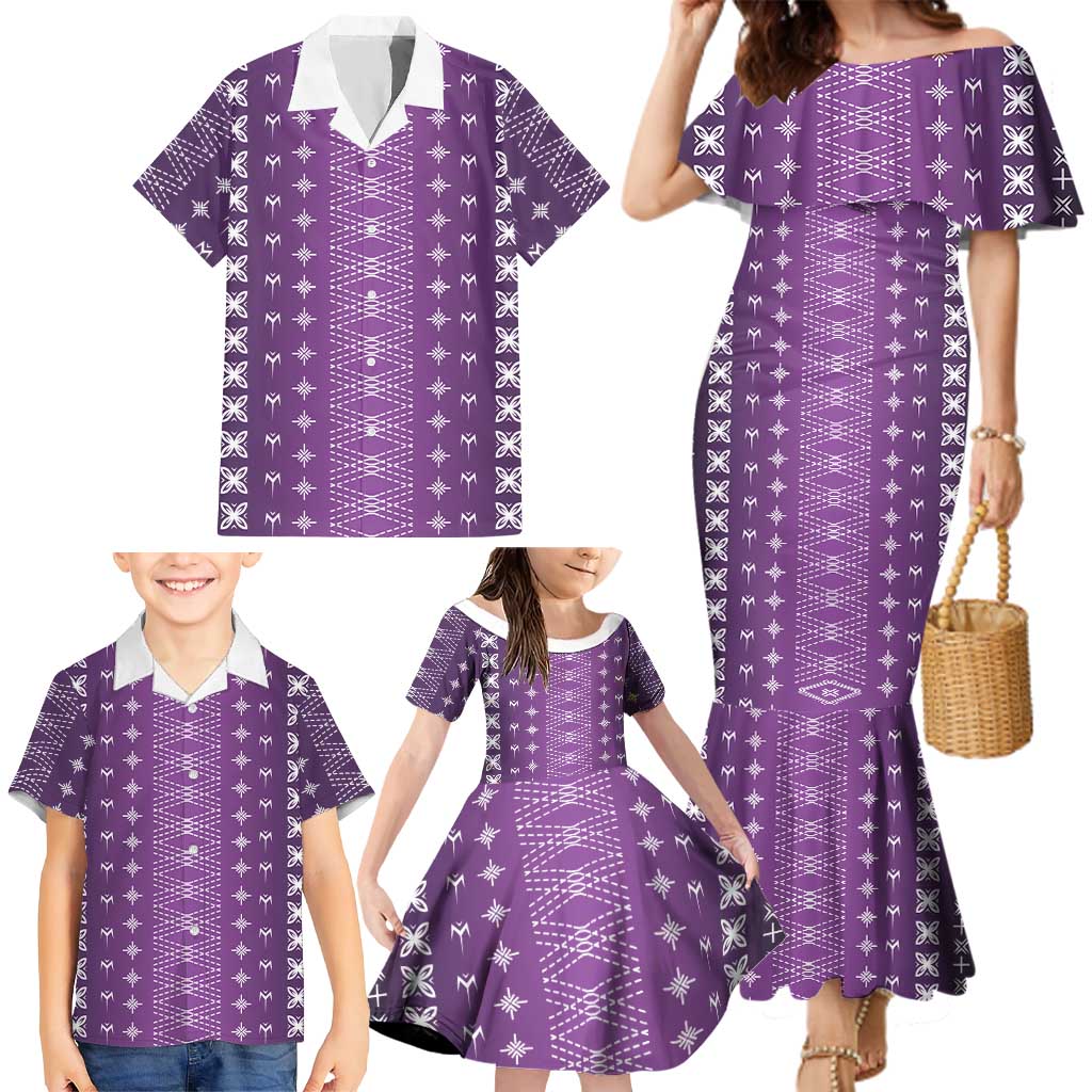 Purple Samoa Malu Tattoo Inspired Family Matching Mermaid Dress and Hawaiian Shirt LT05 - Polynesian Pride