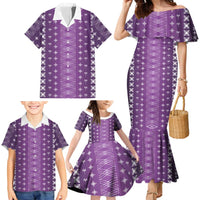 Purple Samoa Malu Tattoo Inspired Family Matching Mermaid Dress and Hawaiian Shirt LT05 - Polynesian Pride
