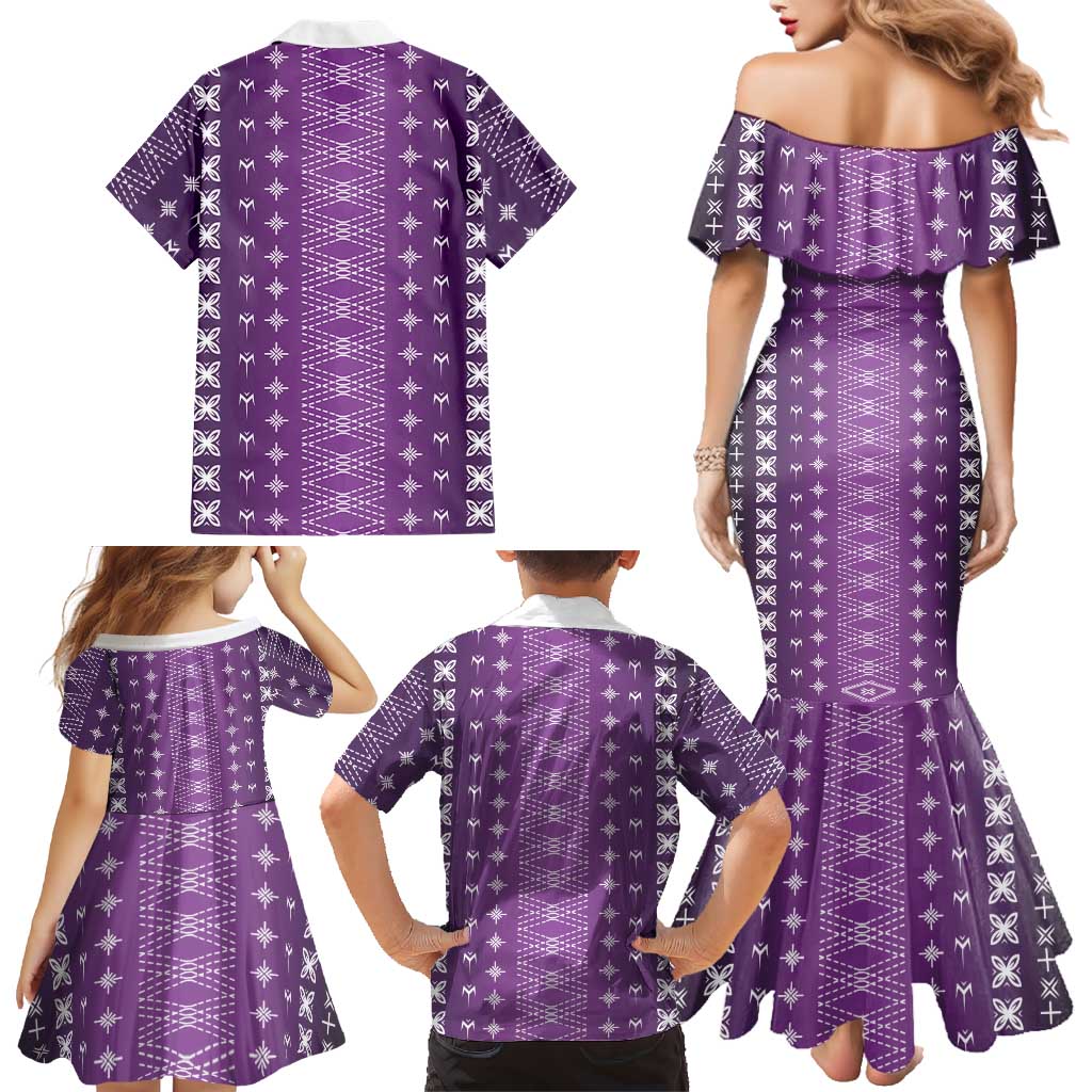 Purple Samoa Malu Tattoo Inspired Family Matching Mermaid Dress and Hawaiian Shirt LT05 - Polynesian Pride