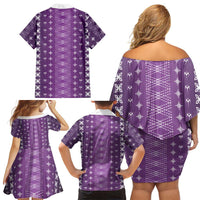 Purple Samoa Malu Tattoo Inspired Family Matching Off Shoulder Short Dress and Hawaiian Shirt LT05 - Polynesian Pride