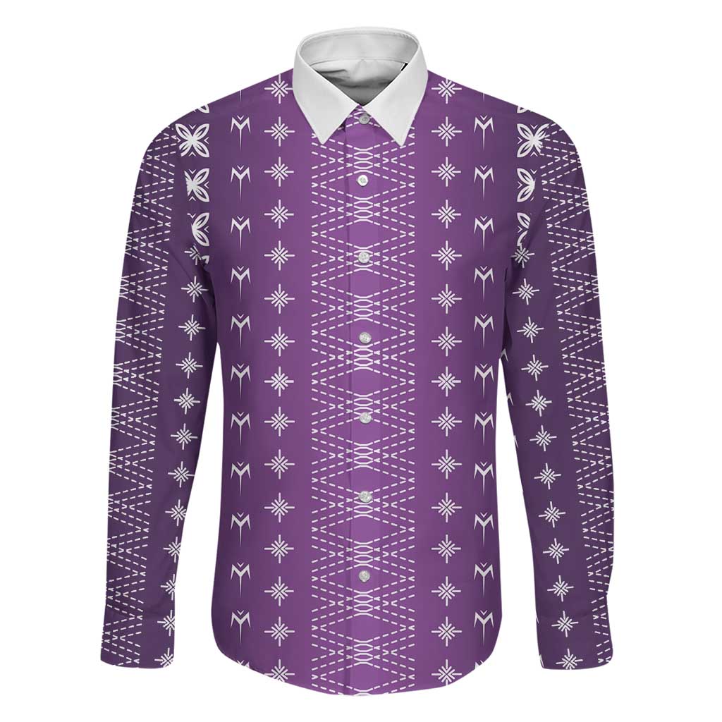 Purple Samoa Malu Tattoo Inspired Family Matching Off Shoulder Short Dress and Hawaiian Shirt LT05 Dad's Shirt - Long Sleeve Purple - Polynesian Pride