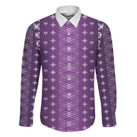 Purple Samoa Malu Tattoo Inspired Family Matching Off Shoulder Short Dress and Hawaiian Shirt LT05 Dad's Shirt - Long Sleeve Purple - Polynesian Pride