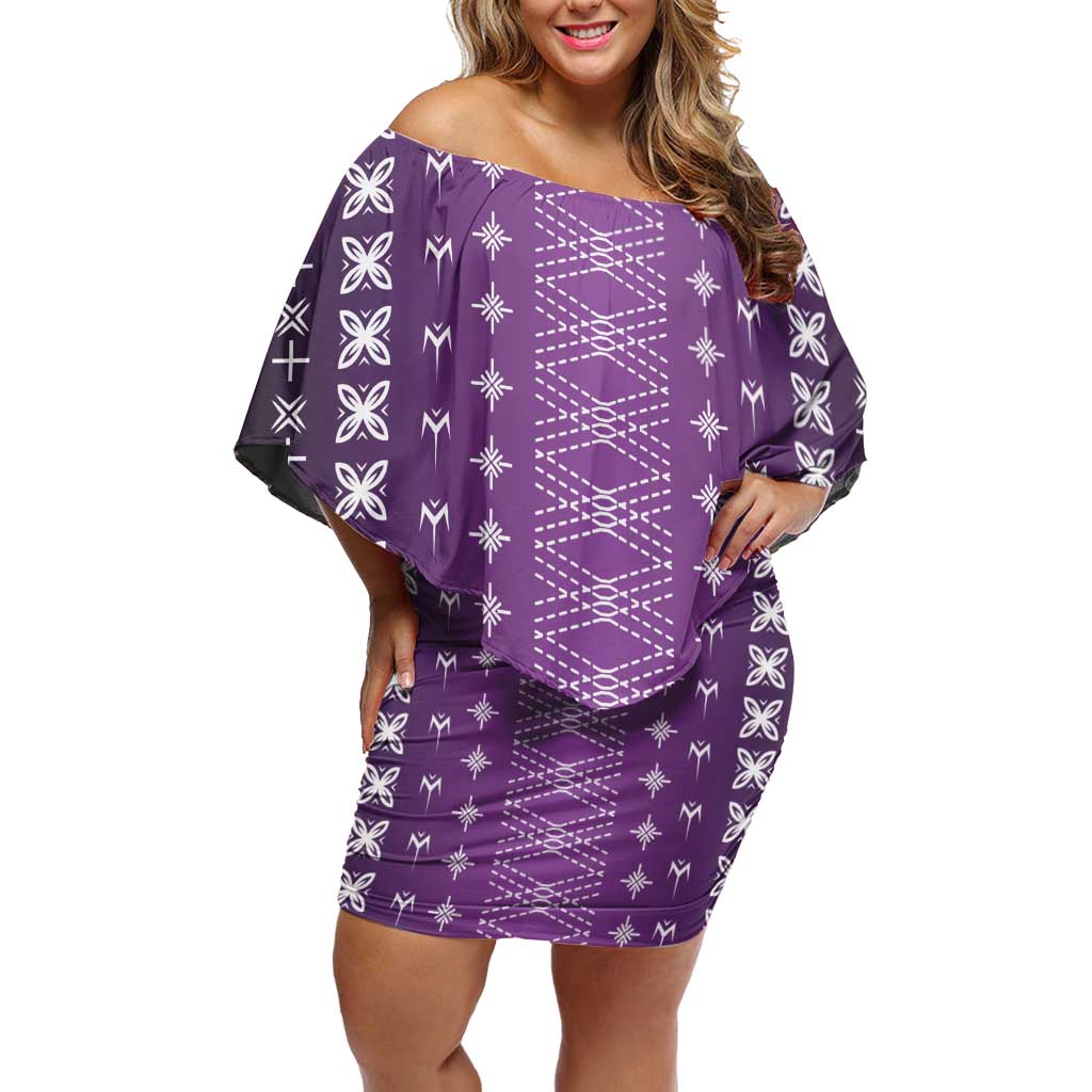 Purple Samoa Malu Tattoo Inspired Family Matching Off Shoulder Short Dress and Hawaiian Shirt LT05 Mom's Dress Purple - Polynesian Pride