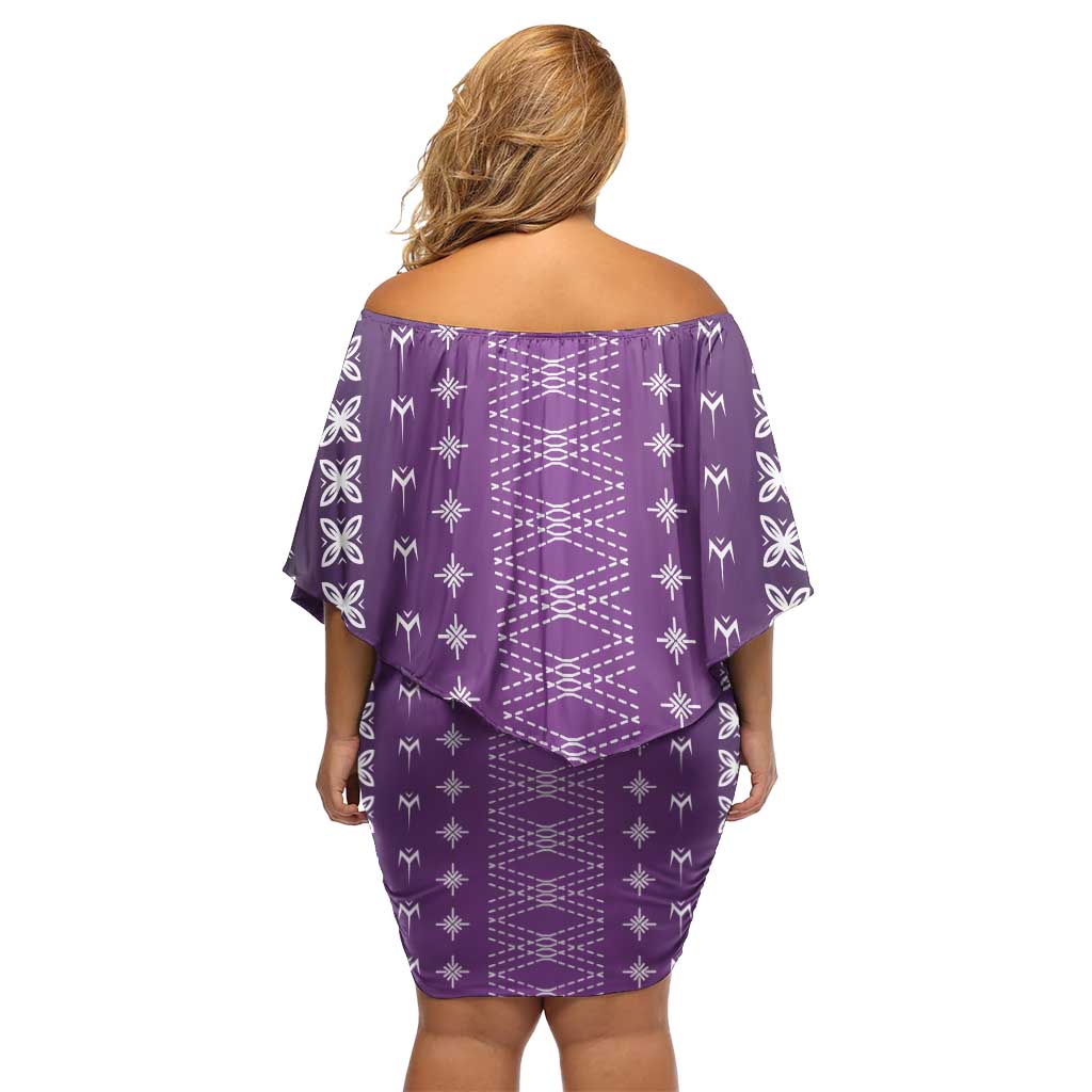 Purple Samoa Malu Tattoo Inspired Family Matching Off Shoulder Short Dress and Hawaiian Shirt LT05 - Polynesian Pride