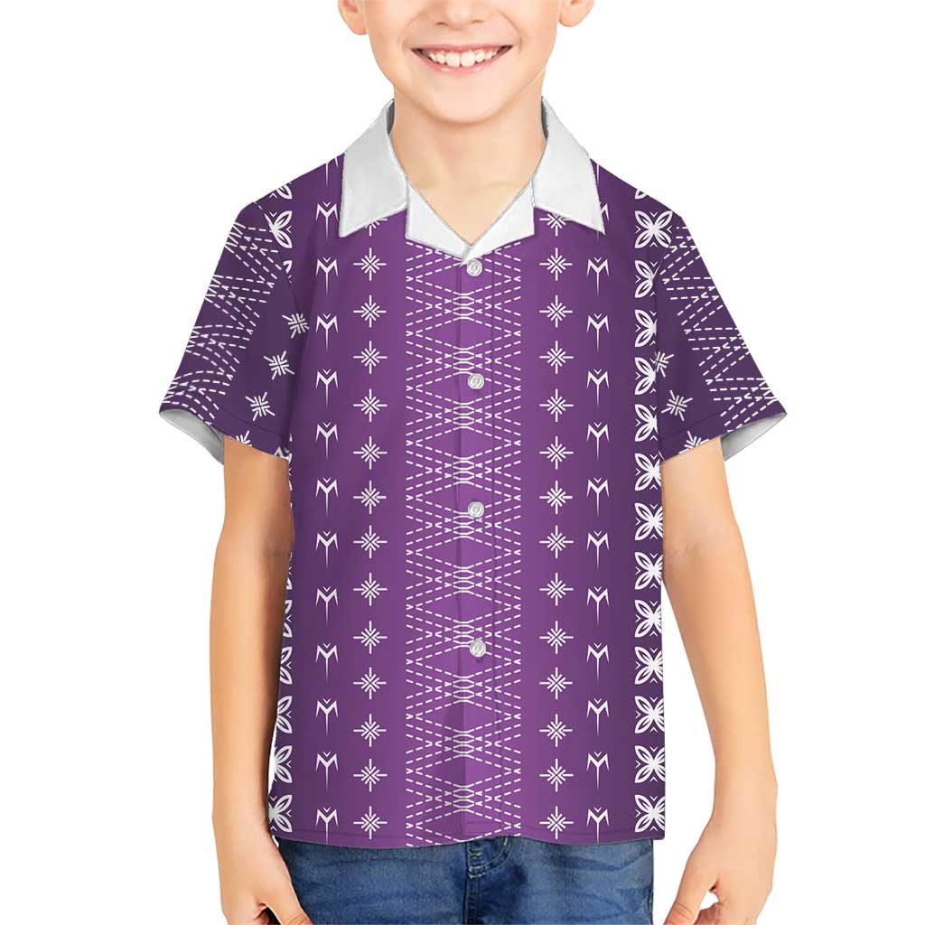 Purple Samoa Malu Tattoo Inspired Family Matching Off Shoulder Short Dress and Hawaiian Shirt LT05 Son's Shirt Purple - Polynesian Pride