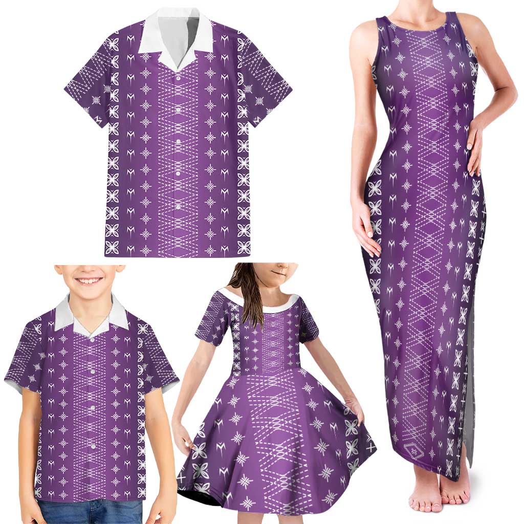 Purple Samoa Malu Tattoo Inspired Family Matching Tank Maxi Dress and Hawaiian Shirt LT05 - Polynesian Pride