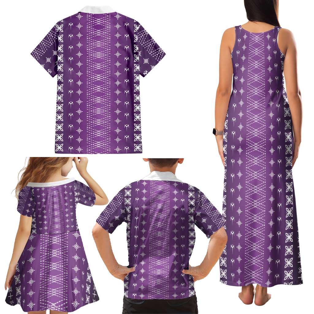 Purple Samoa Malu Tattoo Inspired Family Matching Tank Maxi Dress and Hawaiian Shirt LT05 - Polynesian Pride