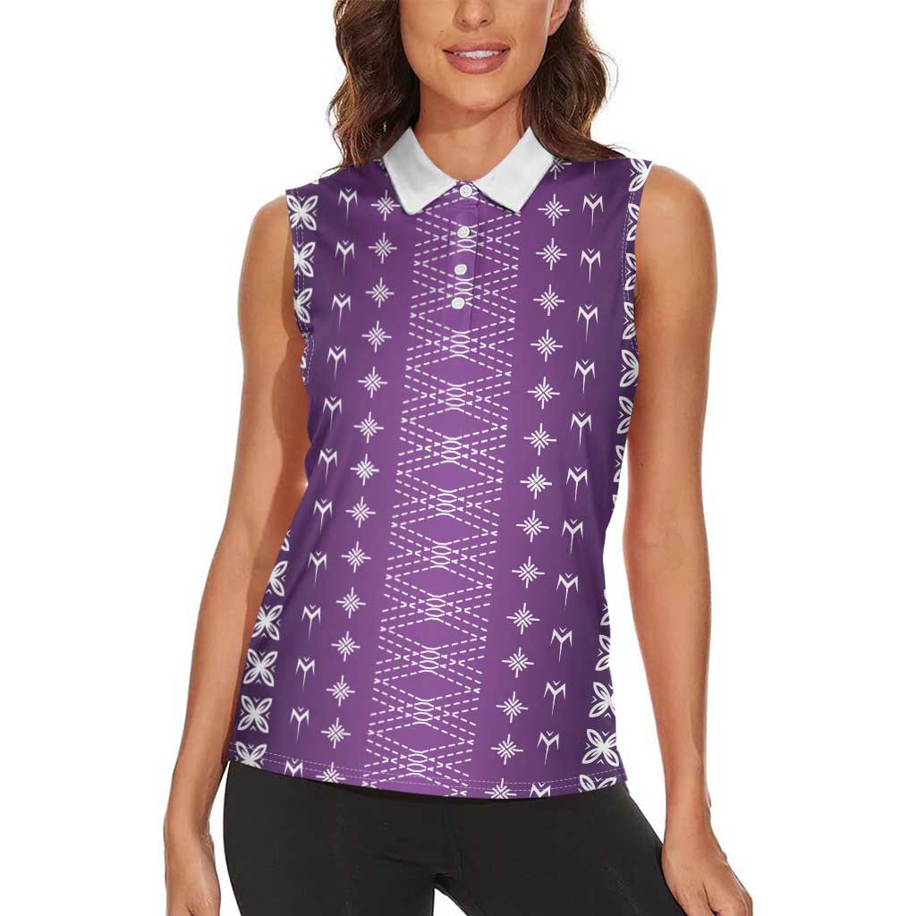 Purple Samoa Malu Tattoo Inspired Women Sleeveless Polo Shirt LT05 - Polynesian Pride
