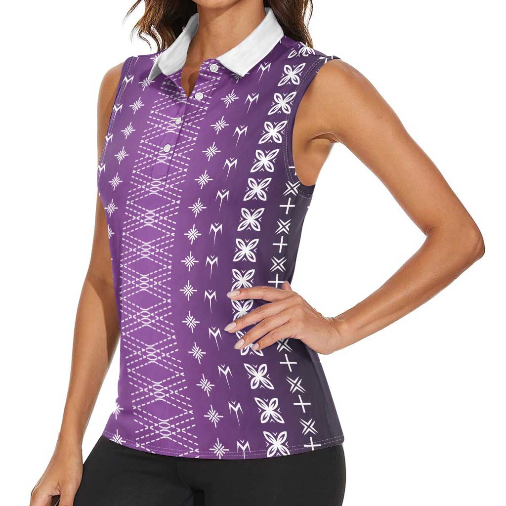 Purple Samoa Malu Tattoo Inspired Women Sleeveless Polo Shirt LT05 - Polynesian Pride