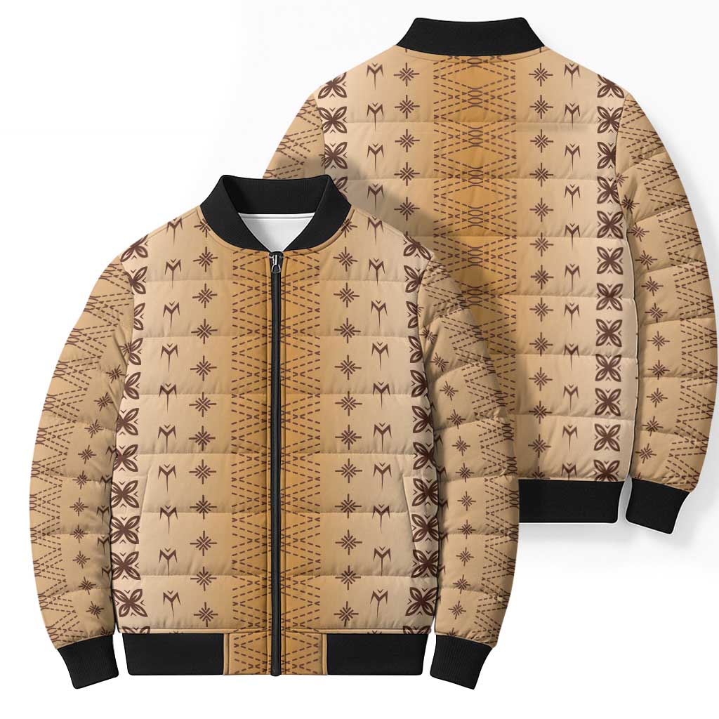 Beige Samoa Malu Tattoo Inspired Bomber Puffer Jacket - Polynesian Pride