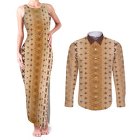 Beige Samoa Malu Tattoo Inspired Couples Matching Tank Maxi Dress and Long Sleeve Button Shirt LT05 Beige - Polynesian Pride