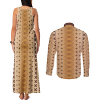 Beige Samoa Malu Tattoo Inspired Couples Matching Tank Maxi Dress and Long Sleeve Button Shirt LT05 - Polynesian Pride
