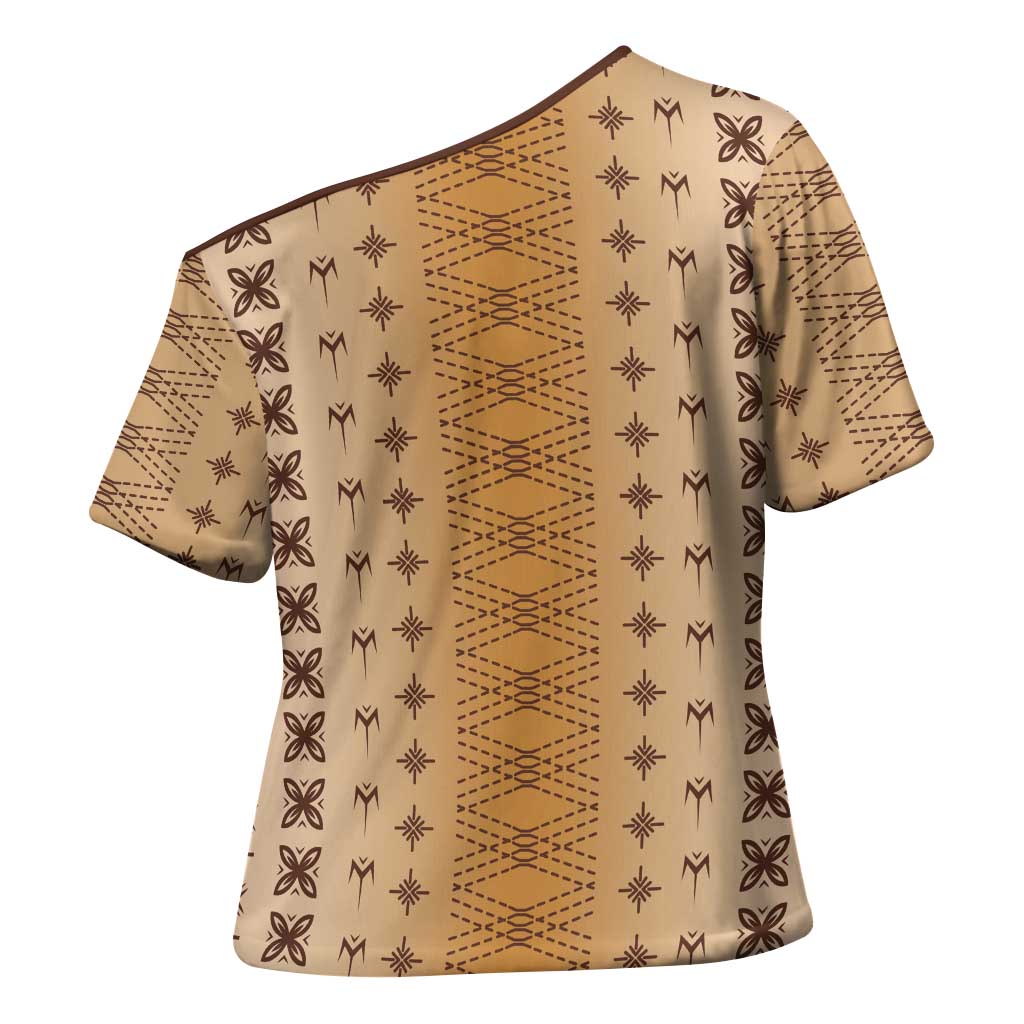 Beige Samoa Malu Tattoo Inspired Cross Shoulder Shirt LT05 - Polynesian Pride