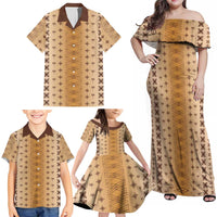 Beige Samoa Malu Tattoo Inspired Family Matching Off Shoulder Maxi Dress and Hawaiian Shirt - Polynesian Pride