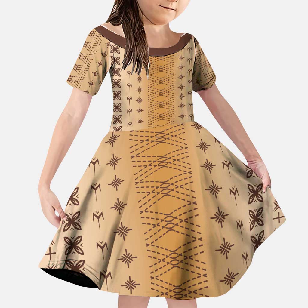 Beige Samoa Malu Tattoo Inspired Family Matching Short Sleeve Bodycon Dress and Hawaiian Shirt - Polynesian Pride