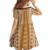 Beige Samoa Malu Tattoo Inspired Family Matching Tank Maxi Dress and Hawaiian Shirt - Polynesian Pride