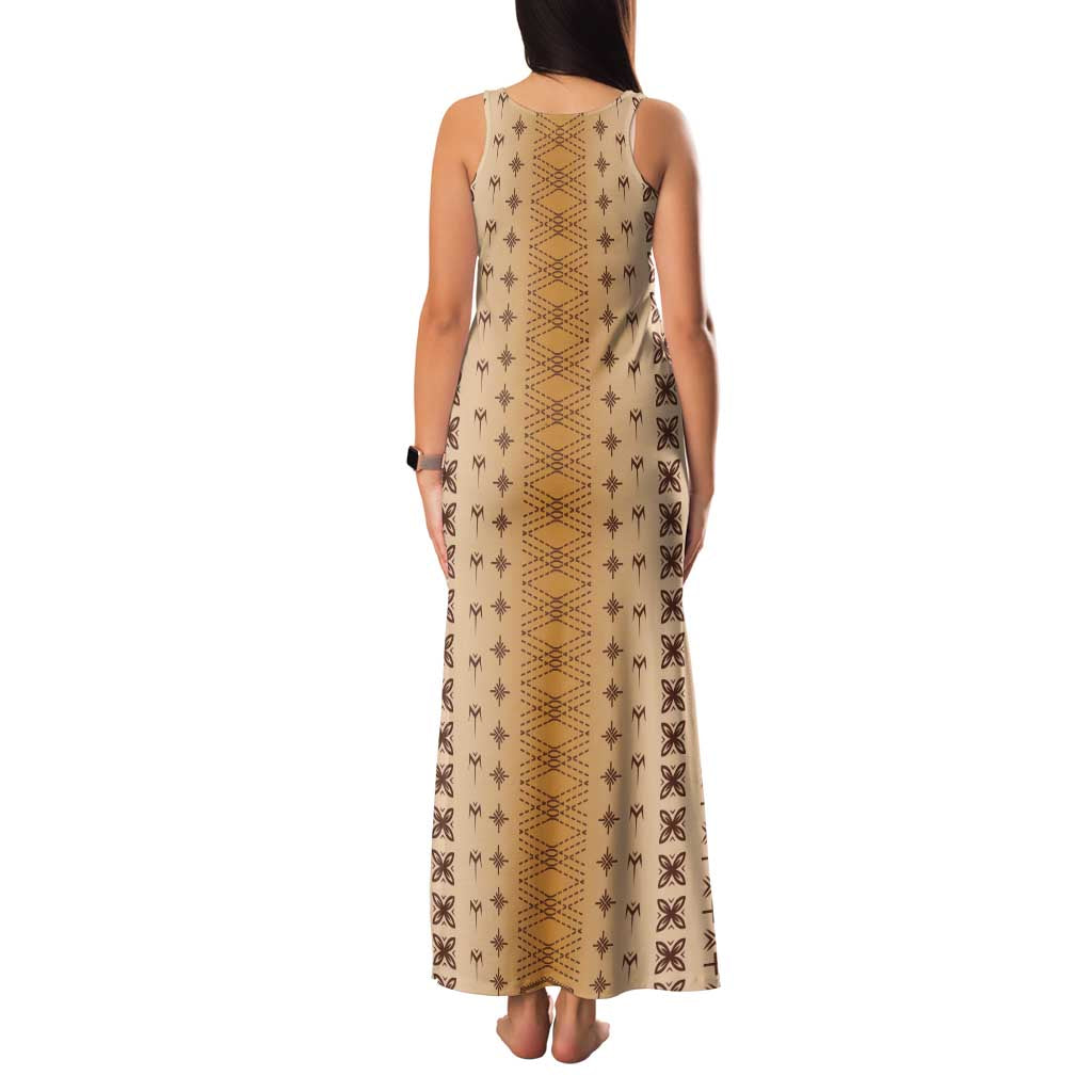 Beige Samoa Malu Tattoo Inspired Family Matching Tank Maxi Dress and Hawaiian Shirt - Polynesian Pride