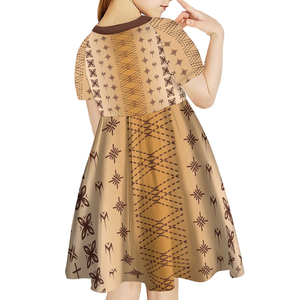 Beige Samoa Malu Tattoo Inspired Kid Short Sleeve Dress LT05 - Polynesian Pride