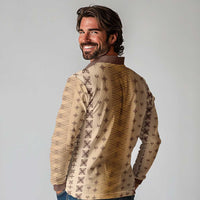 Beige Samoa Malu Tattoo Inspired Long Sleeve Polo Shirt - Polynesian Pride