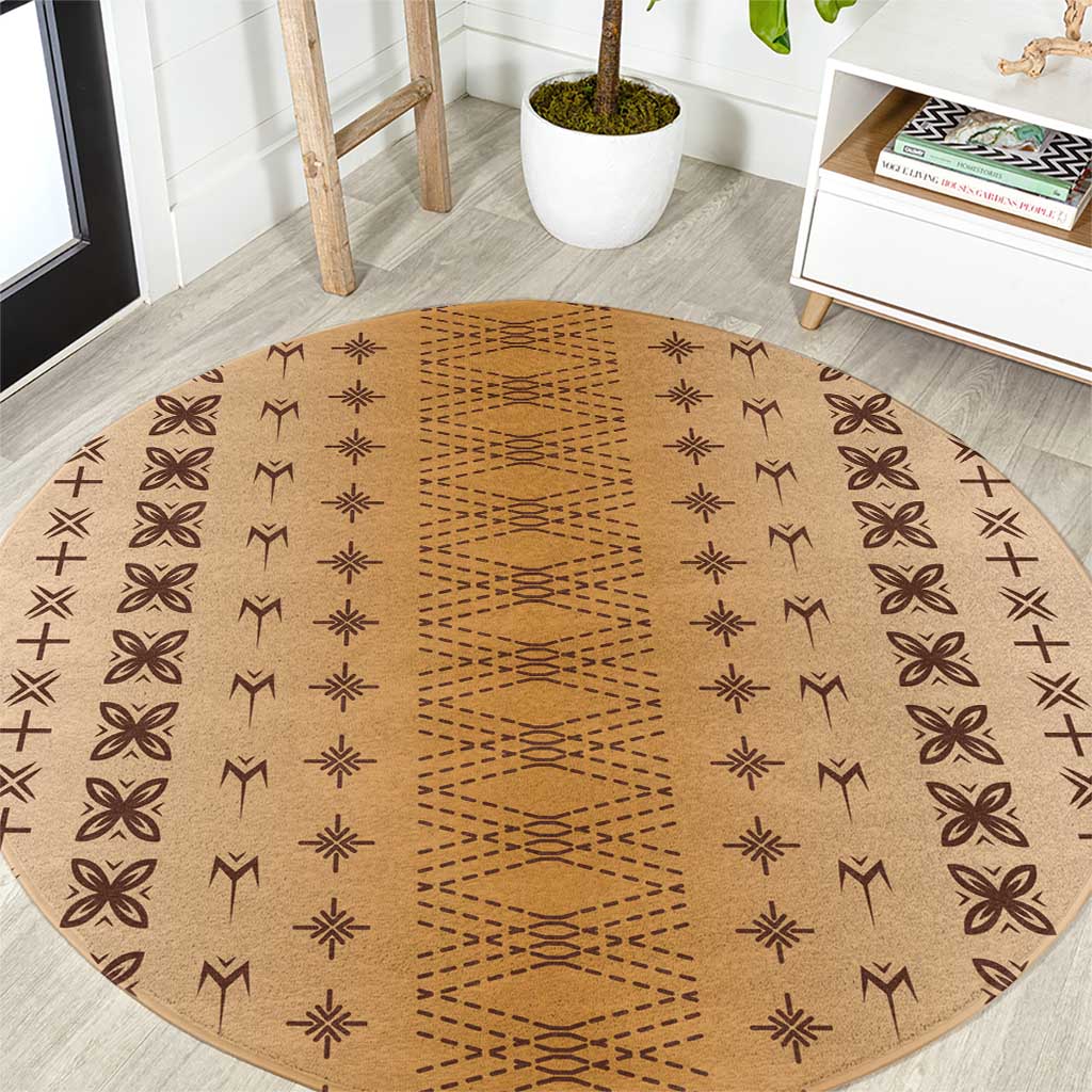 Beige Samoa Malu Tattoo Inspired Round Carpet LT05 Beige - Polynesian Pride