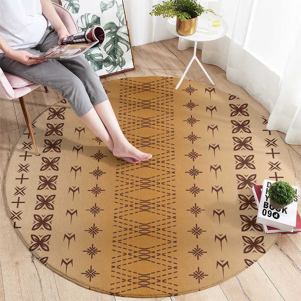 Beige Samoa Malu Tattoo Inspired Round Carpet LT05 - Polynesian Pride
