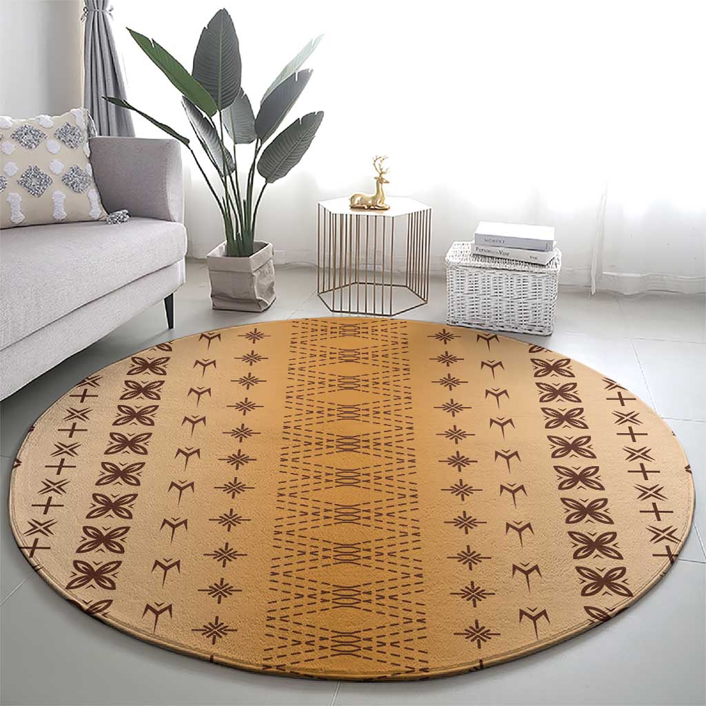 Beige Samoa Malu Tattoo Inspired Round Carpet LT05 - Polynesian Pride