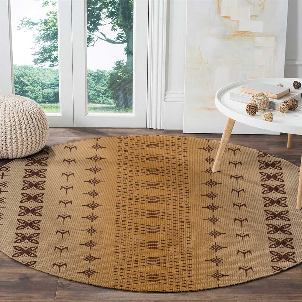 Beige Samoa Malu Tattoo Inspired Round Carpet LT05 - Polynesian Pride