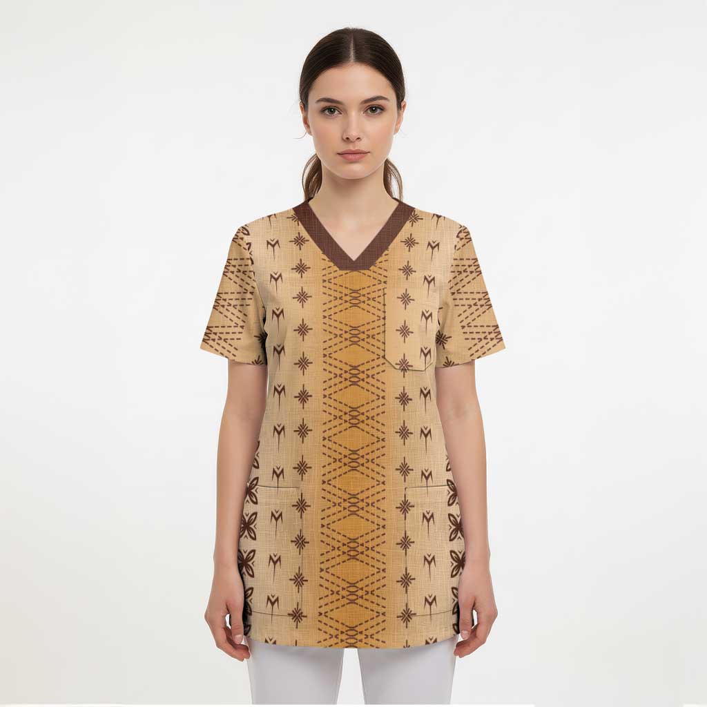 Beige Samoa Malu Tattoo Inspired Scrub Top LT05 - Polynesian Pride