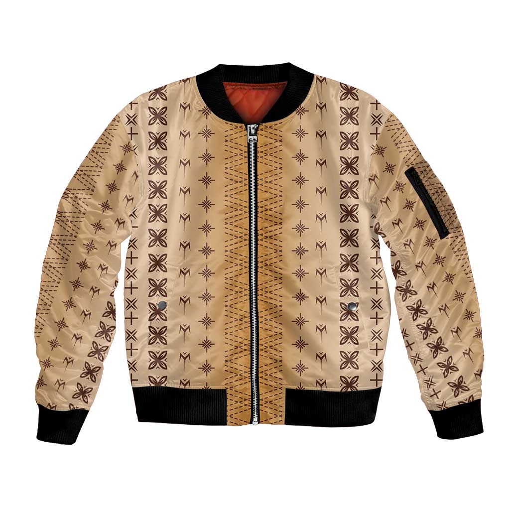 Beige Samoa Malu Tattoo Inspired Sleeve Zip Bomber Jacket LT05 Unisex Beige - Polynesian Pride