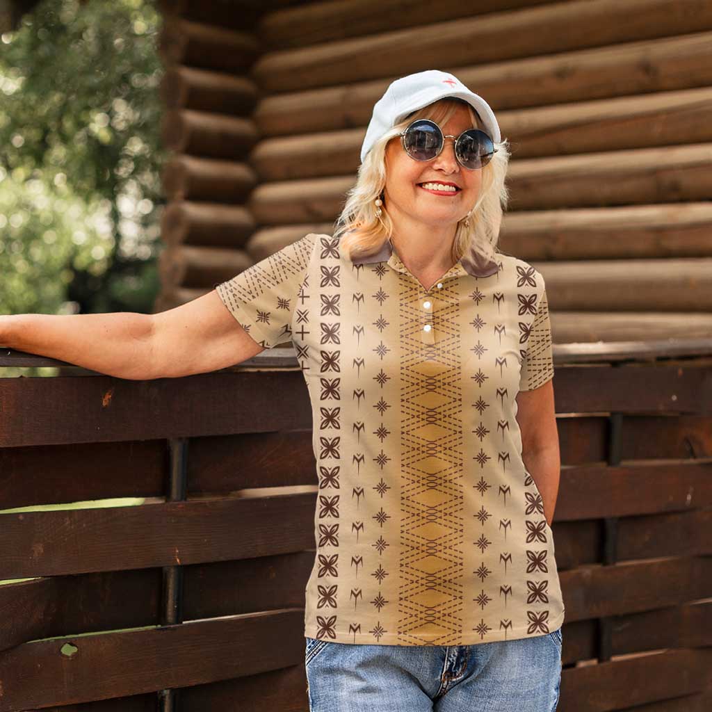 Beige Samoa Malu Tattoo Inspired Women Polo Shirt LT05 - Polynesian Pride