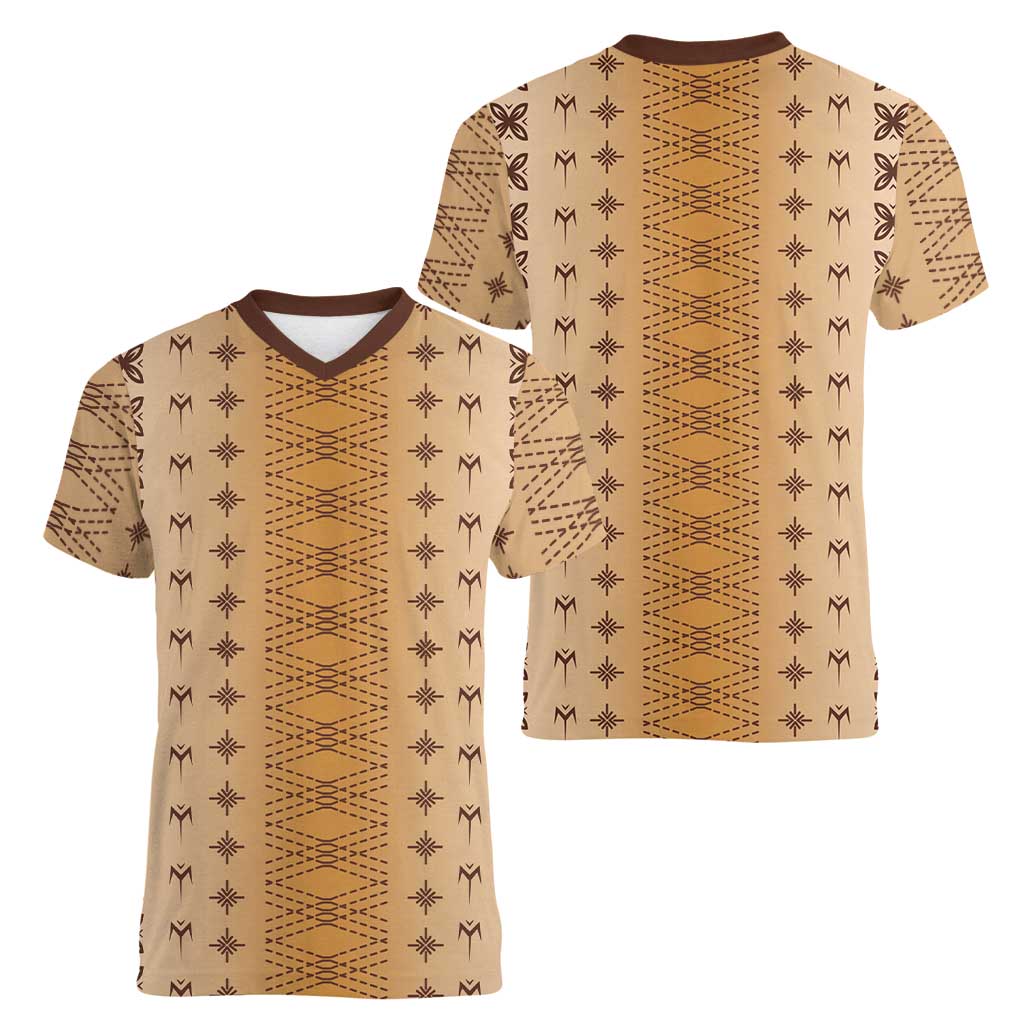 Beige Samoa Malu Tattoo Inspired Women V-Neck T-Shirt - Polynesian Pride