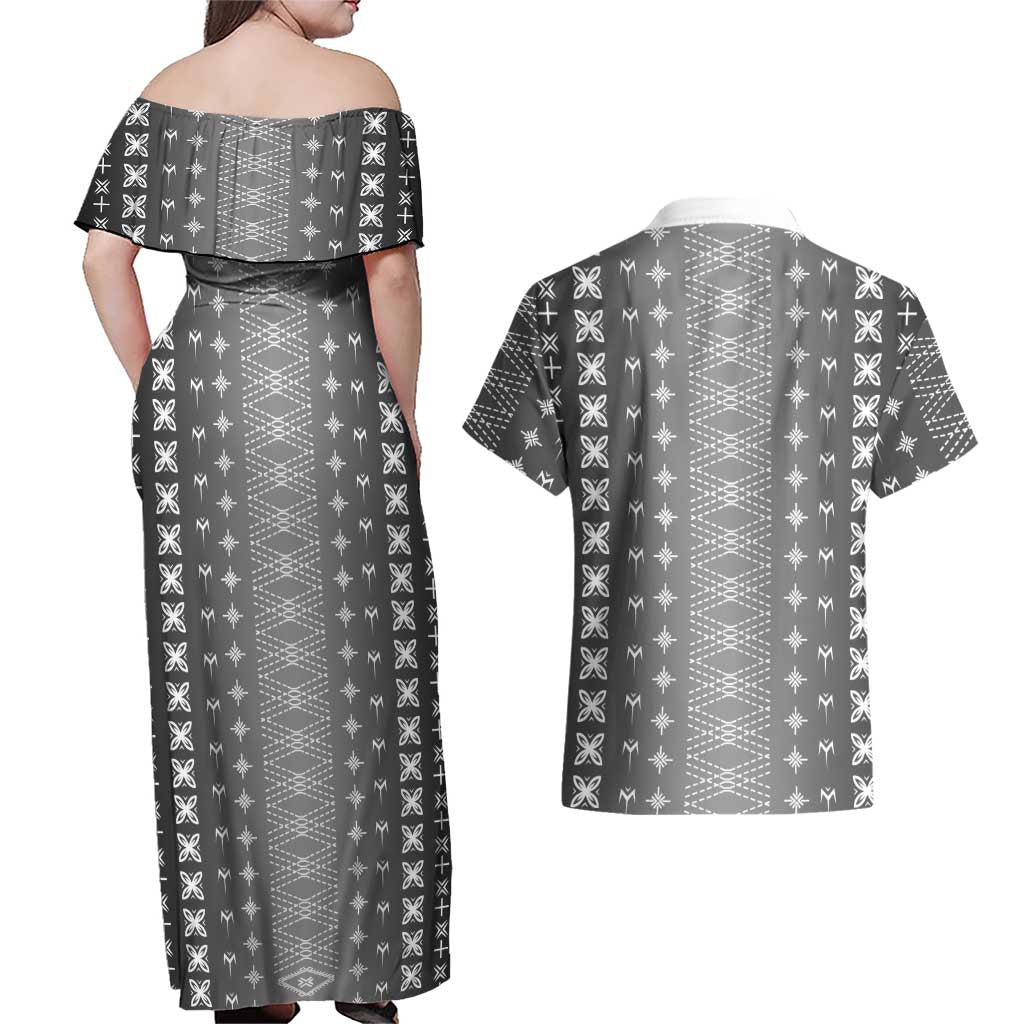 Black Samoa Malu Tattoo Inspired Couples Matching Off Shoulder Maxi Dress and Hawaiian Shirt - Polynesian Pride