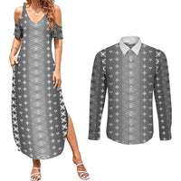 Black Samoa Malu Tattoo Inspired Couples Matching Summer Maxi Dress and Long Sleeve Button Shirt LT05 Black - Polynesian Pride