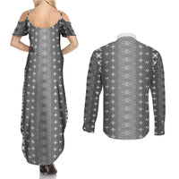 Black Samoa Malu Tattoo Inspired Couples Matching Summer Maxi Dress and Long Sleeve Button Shirt LT05 - Polynesian Pride