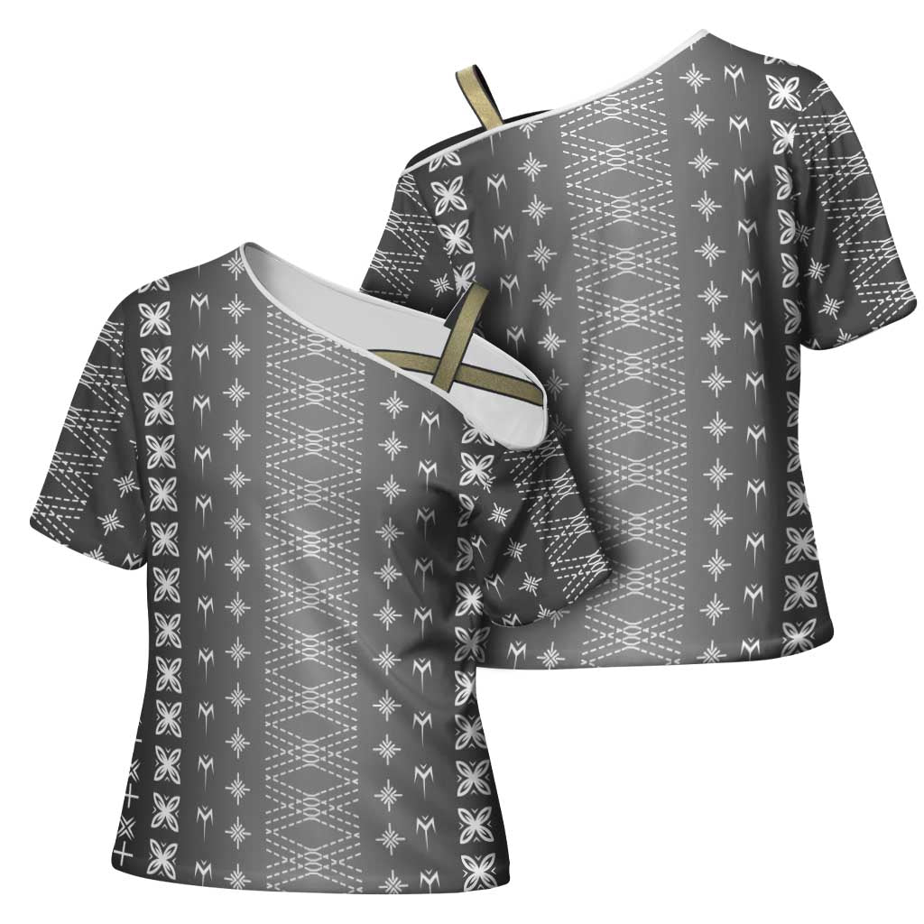 Black Samoa Malu Tattoo Inspired Cross Shoulder Shirt LT05 - Polynesian Pride