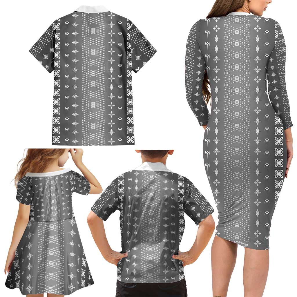 Black Samoa Malu Tattoo Inspired Family Matching Long Sleeve Bodycon Dress and Hawaiian Shirt LT05 - Polynesian Pride