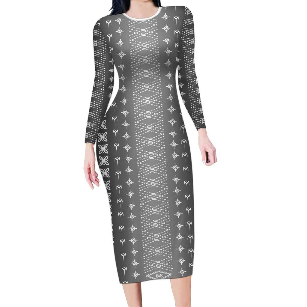 Black Samoa Malu Tattoo Inspired Family Matching Long Sleeve Bodycon Dress and Hawaiian Shirt LT05 Mom's Dress Black - Polynesian Pride