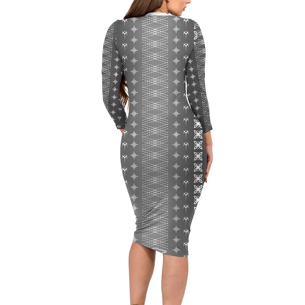 Black Samoa Malu Tattoo Inspired Family Matching Long Sleeve Bodycon Dress and Hawaiian Shirt LT05 - Polynesian Pride