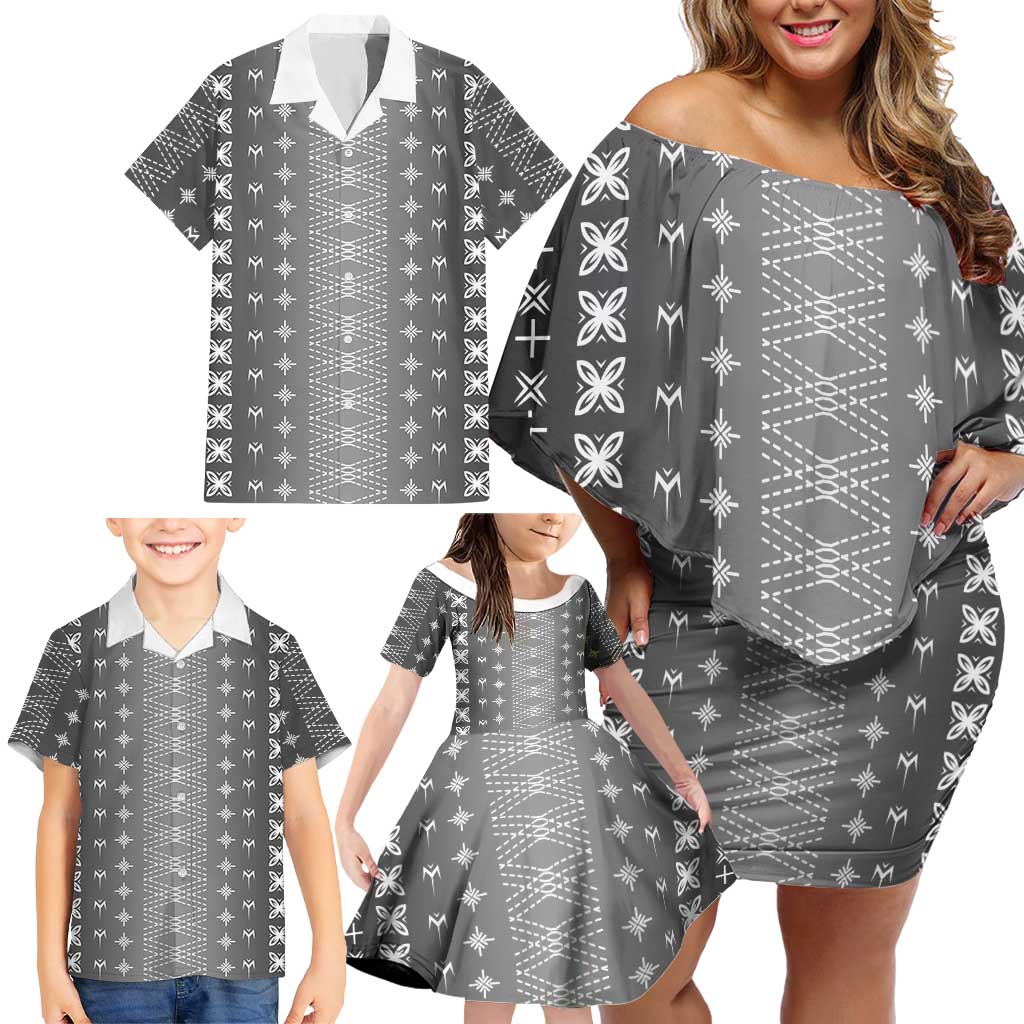 Black Samoa Malu Tattoo Inspired Family Matching Off Shoulder Short Dress and Hawaiian Shirt - Polynesian Pride