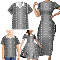 Black Samoa Malu Tattoo Inspired Family Matching Short Sleeve Bodycon Dress and Hawaiian Shirt LT05 - Polynesian Pride