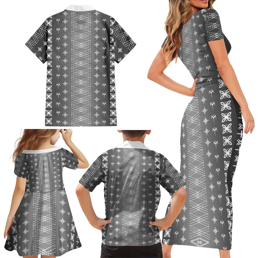 Black Samoa Malu Tattoo Inspired Family Matching Short Sleeve Bodycon Dress and Hawaiian Shirt LT05 - Polynesian Pride
