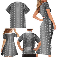 Black Samoa Malu Tattoo Inspired Family Matching Short Sleeve Bodycon Dress and Hawaiian Shirt LT05 - Polynesian Pride