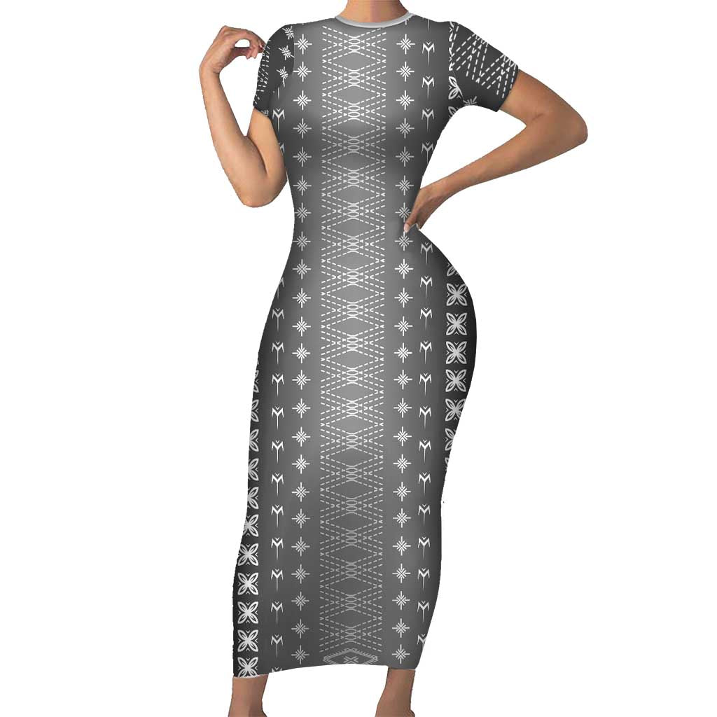 Black Samoa Malu Tattoo Inspired Family Matching Short Sleeve Bodycon Dress and Hawaiian Shirt LT05 Mom's Dress Black - Polynesian Pride